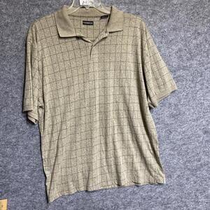 George Mens XL Brown Plaid Short Sleeve Polo Shirt